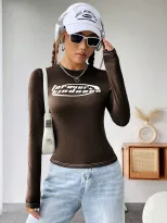 Fashionable Womens Long Sleeve T Shirt Round Neck Printed Casual Style Perfect for Everyday Wear