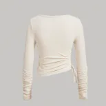 Womens Long Sleeve T Shirt Drawstring Ruched Slim Fit Stretch Fabric Square Neck Casual Wear Who