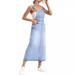 Denim Midi Dress Waist Defining Sleeveless Trendy Design Casual Wear for Summer Wholesale Availa