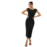 High Waist Bodycon Knit Maxi Dress Solid Color Backless Summer Style Perfect for Parties and Nig