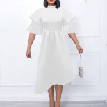 Plus Size Womens A Line Dress Solid Color Double High Neck Elegant Style Perfect for Evening Par