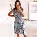 Summer Vacation Ruffle Sleeve Chiffon Dress Floral Print Lightweight Elegant Perfect for Beach o