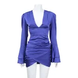 Sexy V Neck Flare Sleeve Irregular Hem Bodycon Dress High Waist Elegant Design Perfect for Parti