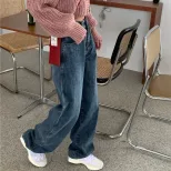2023春秋新款韩版ins复古高腰宽松牛仔裤女百搭显瘦直筒阔腿长裤