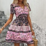 Bohemian Print Maxi Dress Summer Ethnic Style Vacation Wear Lightweight Fabric Vibrant Colors Wh