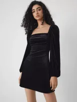 A Line Velvet Dress Slimming Waist Design Long Sleeves Square Neck Autumn Winter Party Wear Whol