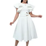 Elegant Ruffled Sleeve Waist Tie Dress Summer Fashion Perfect for Parties and Special Occasions
