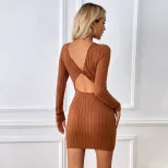 Slim Fit Textured Knit Backless Bodycon Dress Elegant Style for Autumn Winter Wholesale Availabl
