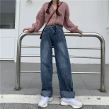 2023春秋新款韩版ins复古高腰宽松牛仔裤女百搭显瘦直筒阔腿长裤