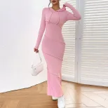 Womens Hooded Long Sleeve Fishtail Dress Slim Fit Casual Style Elegant Design Autumn Winter Coll