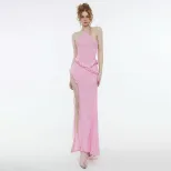Summer Womens Dress Sexy Halter Neck Ruffled Trim Side Slit Design Perfect for Parties and Casua