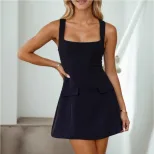 Womens Casual High Waisted Sleeveless Dress Elegant Minimalist Design Spring Summer Collection W