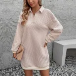 Fashionable Womens Sweatshirt Dress Solid Color Lapel Collar Long Sleeve Autumn Style Wholesale