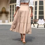 Summer Womens Ruffled Solid Color Midi Skirt Elegant Design Comfortable Fit Versatile for Casual