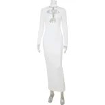 Elegant Hollow Design Long Sleeve Bodycon Dress High Quality Fabric Solid Color Slim Fit Perfect
