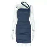 Sleeveless Bodycon Dress Solid Color Halter Neck Slim Fit Elegant Style Perfect for Parties or C