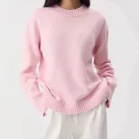 Loose Fit Round Neck Cotton Sweater for Women Solid Color Knitted Long Sleeve Spring and Autumn