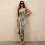 Strapless Bodycon Dress Ethnic Striped Knit Vacation Style Summer Wear Wholesale Available fast