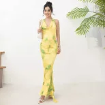 French Style Long Floral Dress Womens Sleeveless Deep V Neck Elegant Fit Perfect for Parties and