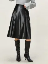 Vintage Inspired PU Midi Skirt Casual Flared Design Comfortable Fit Perfect for Everyday Wear Wh