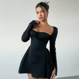 Elegant Square Neck Dress Chic Design Short Length Spring Summer Style Perfect for Casual or For