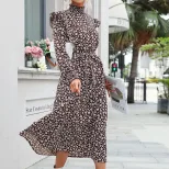 Spring Floral Maxi Dress for Women High Neck Long Sleeve Fashionable Design Perfect for Casual o