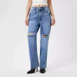 Womens Distressed Wide Leg Jeans Casual Fashion Trendy Style Comfortable Fit Perfect for Everyda
