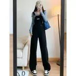 牛仔背带裤女2023春秋季学生宽松显瘦吊带裤大码设计感拖地连体裤