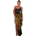 Vintage Inspired Womens Dress Sheer Mesh Slim Fit Backless Floral Print Elegant Style Perfect fo
