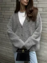 Womens Oversized Cardigan Soft Wool Blend Long Sleeve Cozy Knit Casual Chic for Fall Winter Whol