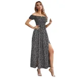 Elegant Off Shoulder Maxi Dress Floral Print Elastic Waist Flared Skirt Fashionable for Parties