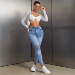 Womens Fashionable Distressed Stretch Denim Jeans Washed Finish Casual Style Perfect for Everyda