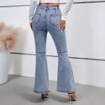 Casual Vintage Flare Stretch Denim Pants for Women Versatile Fit Comfortable Fabric Retro Style