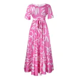 African Print Short Sleeve A Line Dress Stylish Elegant Tie Detail Perfect for Summer Events Who