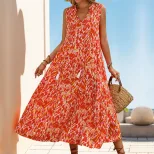 Abstract Print Midi Dress Summer Style Beach Vacation Ready Comfortable Fabric Trendy Design Who