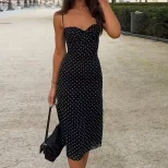 Spring Womens Dress Sexy Low Cut Lace Trimmed Polka Dot Print Elegant Evening Wear Wholesale Ava