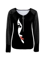 Abstract Face Print Long Sleeve Zip Up Hoodie for Women Trendy Fall Winter Style Comfortable Cas