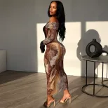 Vintage Floral Print Off Shoulder Long Sleeve Bodycon Dress Double Layer Collar Sexy Fit Perfect