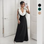 Elegant V Neck Color Block Sleeveless Dress High End Design Perfect for Evening Parties and Wedd