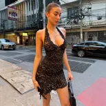 Lace Bodycon Dress Low Cut Halter Neck Slim Fit Sexy Style Perfect for Parties and Night Out Who