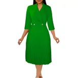 Elegant Womens Dress Solid Color Pleated Design Suit Collar Autumn Fashion for Casual or Formal