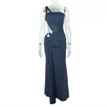 Elegant Womens Bodycon Dress Solid Color Asymmetrical One Shoulder Hollow Out Design Perfect for