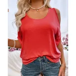 Batwing Sleeve Loose T Shirt Round Neck Off Shoulder Trendy Design Casual Wear for Women Wholesa