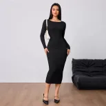 Fashionable Womens Midi Dress Simple Design Sexy Backless Bodycon Fit Spring Summer Occasion Who