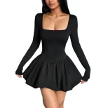 Spring Summer Womens Dress Long Sleeve Slim Fit Ruffled Hem Floral Design Casual or Party Wear W