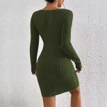 Slim Fit Long Sleeve Bodycon Dress V Neck Ribbed Fabric Elegant Style Perfect for Evening Events