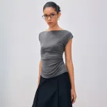 Womens Slim Fit Solid Color Short Sleeve T Shirt Round Neck Casual Style Summer Wear Wholesale S