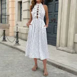 Vintage Sweetheart Neckline Lace Bow Polka Dot Dress for Women Elegant Retro Style Available in White Wholesale Supply