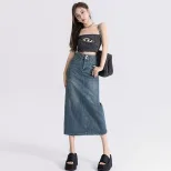 网红高腰开叉牛仔半身裙女春秋2023新夏中长款小个子a字包臀长裙