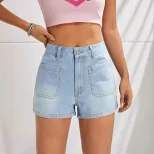 High Waisted Denim Shorts Slim Fit Fashionable Spring Style Womens Casual Wear Ready to Ship